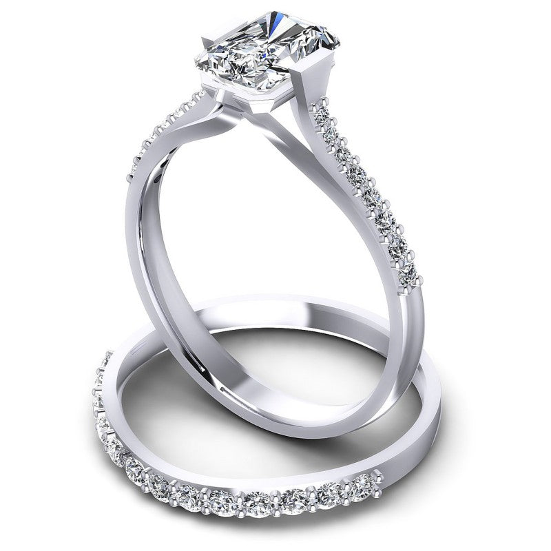 Round And Emerald Cut Diamonds Bridal Set in 14KT Rose Gold