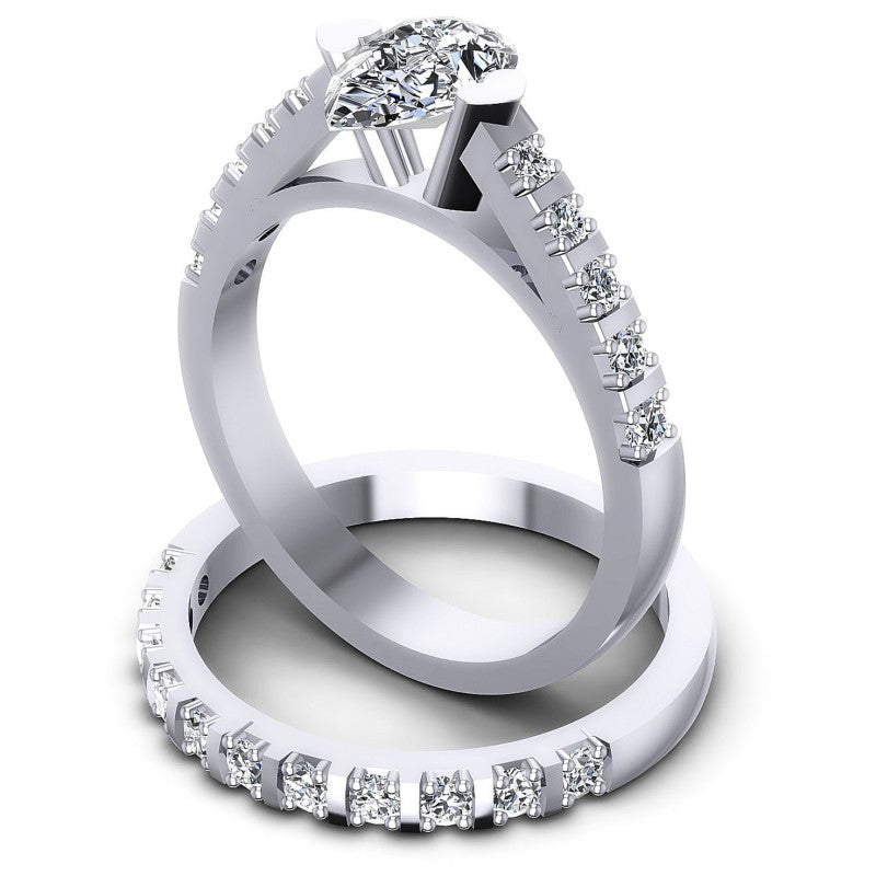 Round And Pear Cut Diamonds Bridal Set in 14KT Rose Gold