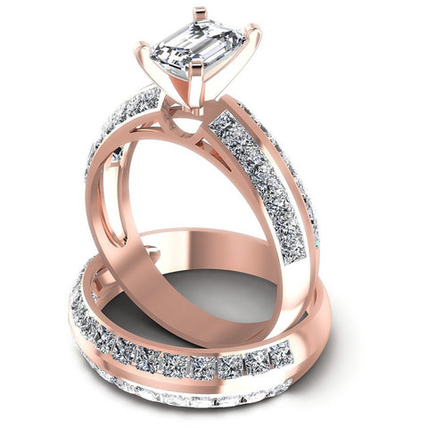 Princess And Emerald Cut Diamonds Bridal Set in 18KT Rose Gold