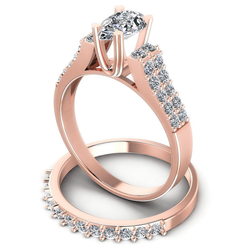 Round And Pear Cut Diamonds Bridal Set in 18KT Rose Gold