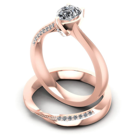 Round And Pear Cut Diamonds Bridal Set in 18KT Rose Gold