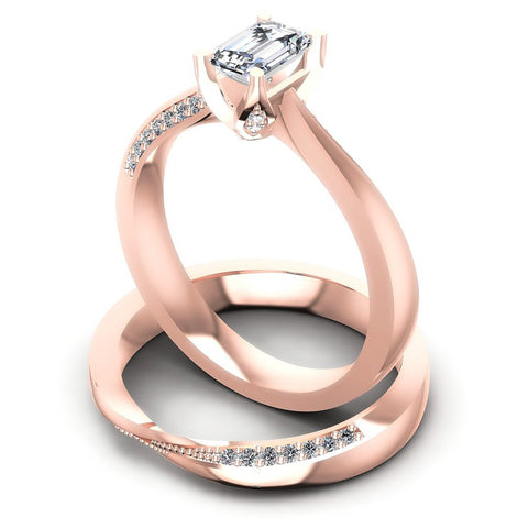 Round And Emerald Cut Diamonds Bridal Set in 18KT Rose Gold