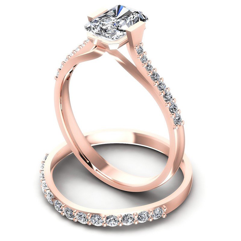 Round And Emerald Cut Diamonds Bridal Set in 18KT Rose Gold