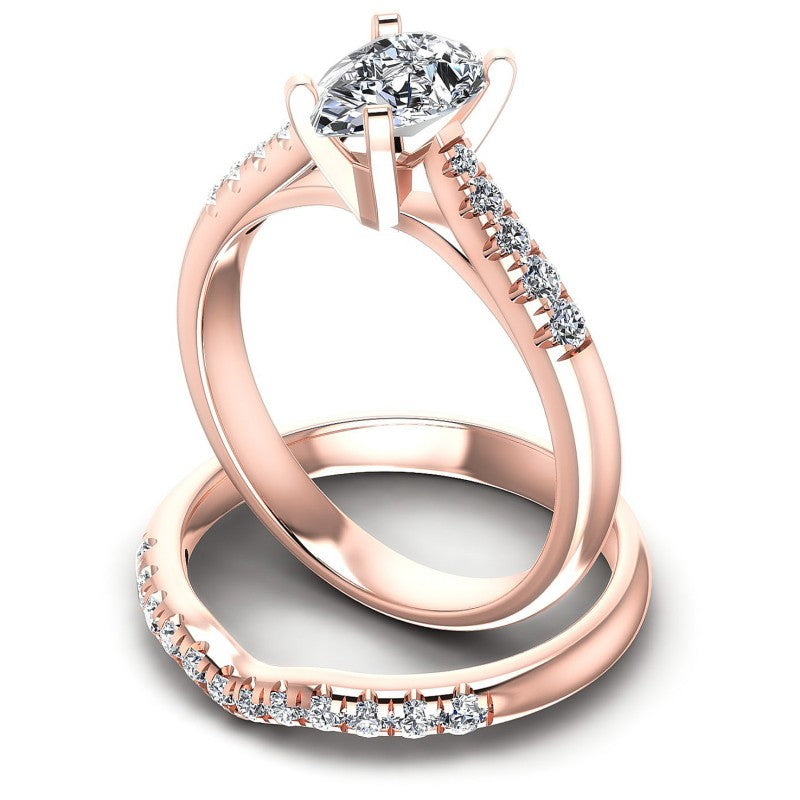 Round And Pear Cut Diamonds Bridal Set in 18KT Rose Gold