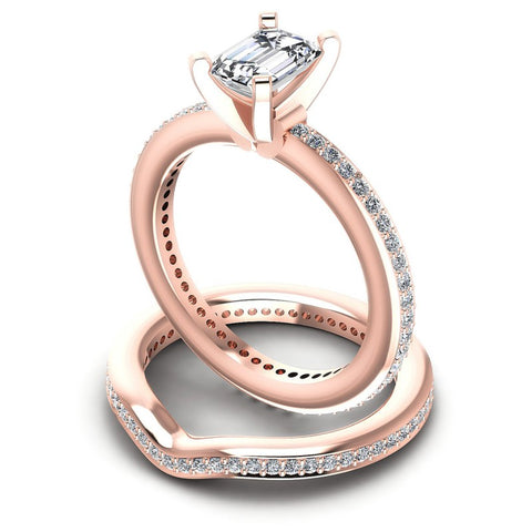 Round And Emerald Cut Diamonds Bridal Set in 18KT Rose Gold