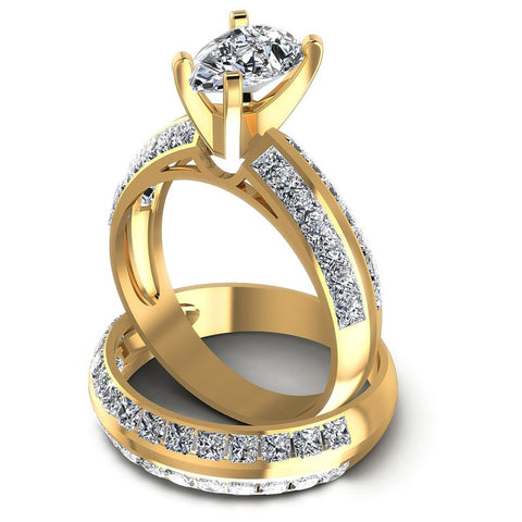 Princess And Pear Cut Diamonds Bridal Set in 14KT Rose Gold