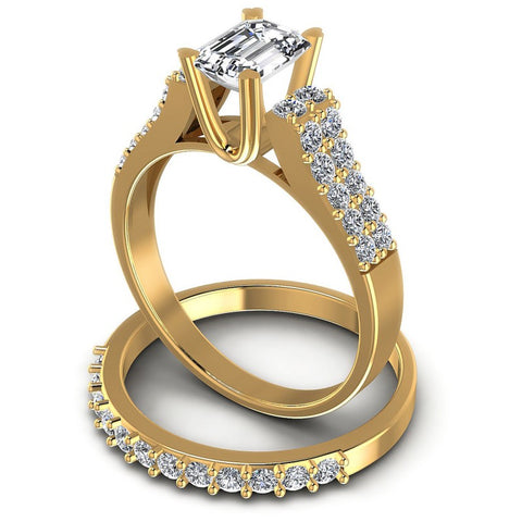 Round And Emerald Cut Diamonds Bridal Set in 14KT Rose Gold