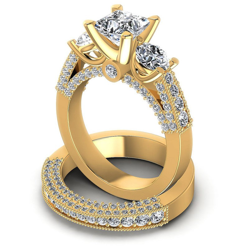 Round And Princess Cut Diamonds Bridal Set in 14KT Rose Gold