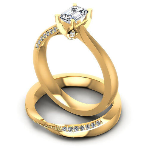 Round And Emerald Cut Diamonds Bridal Set in 14KT Rose Gold