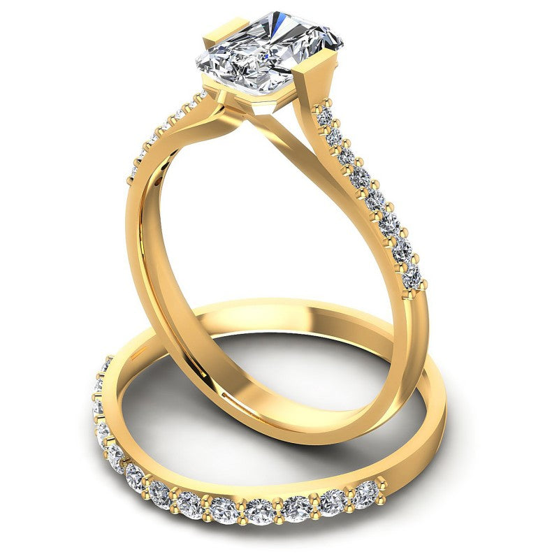 Round And Emerald Cut Diamonds Bridal Set in 14KT Rose Gold