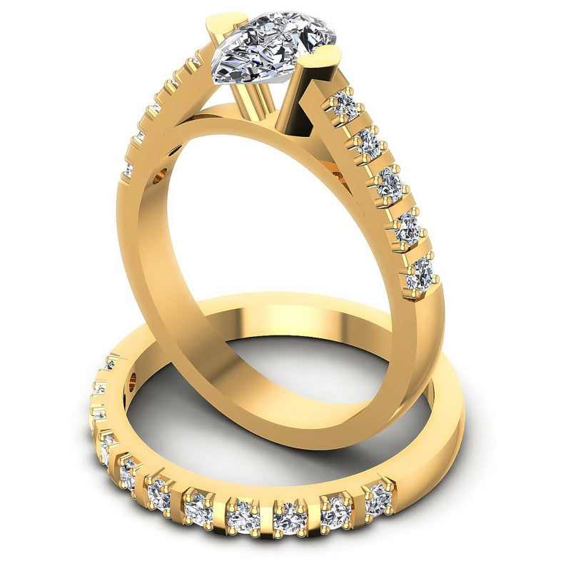 Round And Pear Cut Diamonds Bridal Set in 14KT Rose Gold
