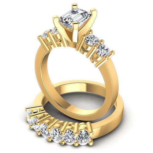 Oval And Emerald Cut Diamonds Bridal Set in 14KT Rose Gold