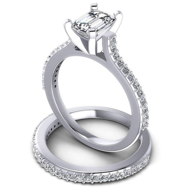 Round And Emerald Cut Diamonds Bridal Set in 14KT Rose Gold