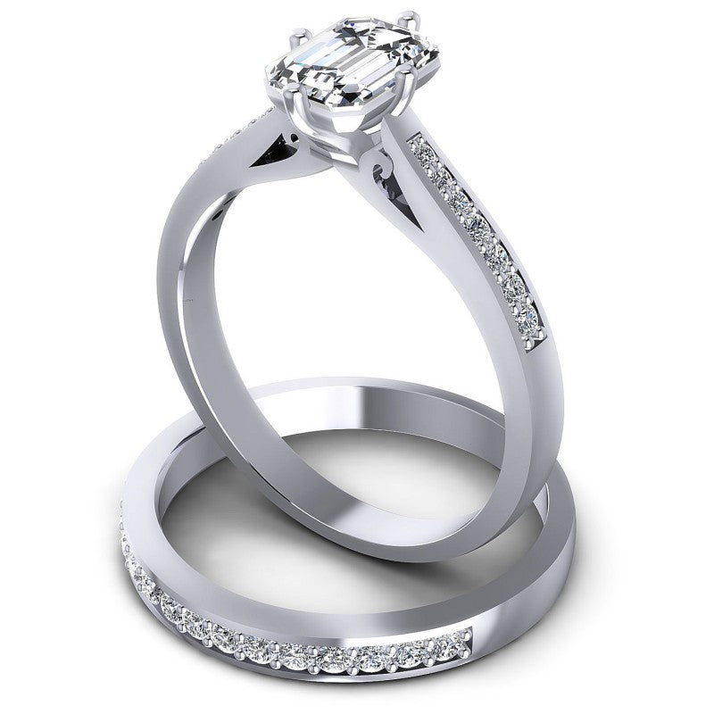 Round And Emerald Cut Diamonds Bridal Set in 14KT Rose Gold