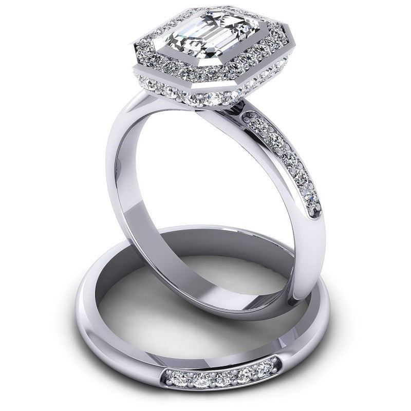 Round And Emerald Cut Diamonds Bridal Set in 14KT Rose Gold