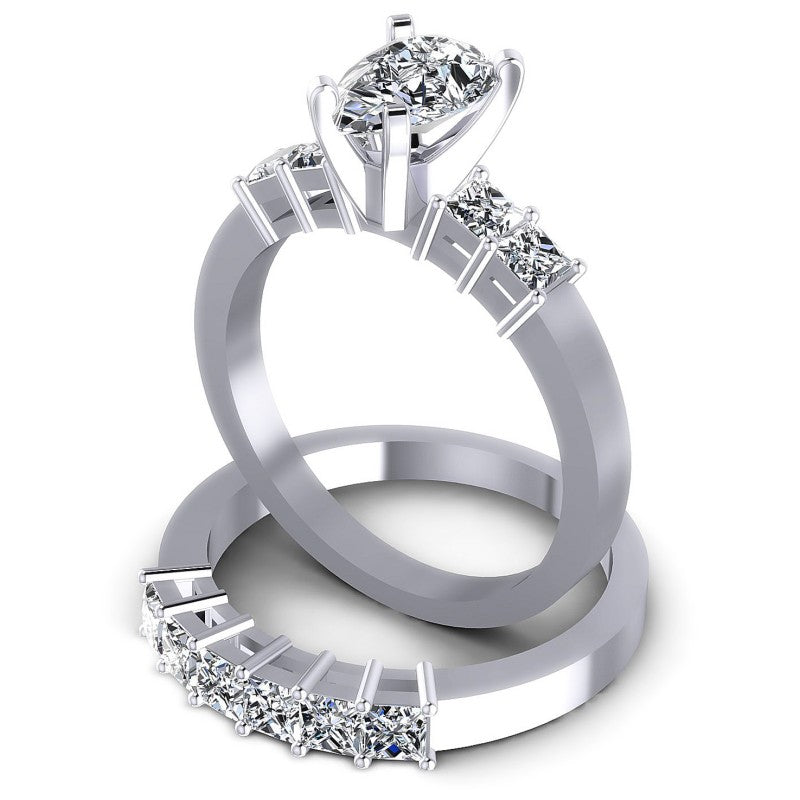 Princess And Pear Cut Diamonds Bridal Set in 14KT Rose Gold