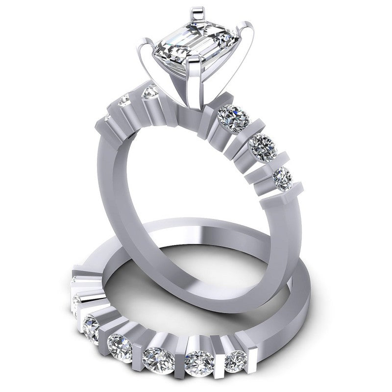 Round And Emerald Cut Diamonds Bridal Set in 14KT Rose Gold