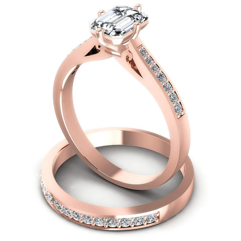 Round And Emerald Cut Diamonds Bridal Set in 18KT Rose Gold