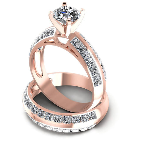 Princess and Round Diamonds 2.40CT Bridal Set in 18KT Rose Gold