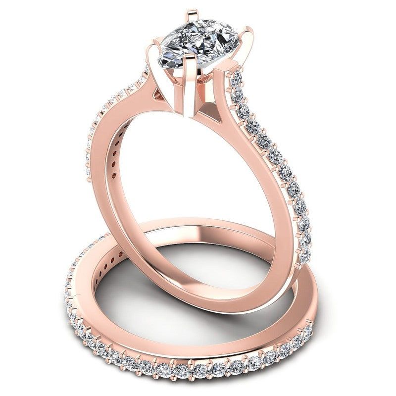 Round And Pear Cut Diamonds Bridal Set in 18KT Rose Gold