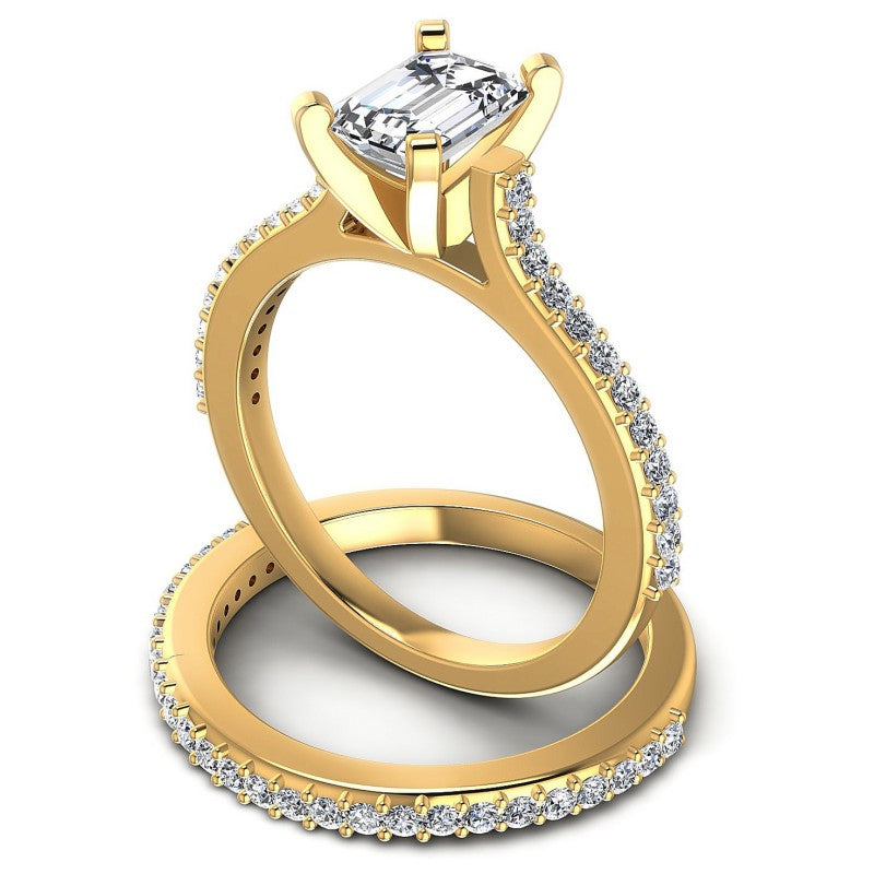 Round And Emerald Cut Diamonds Bridal Set in 14KT Rose Gold
