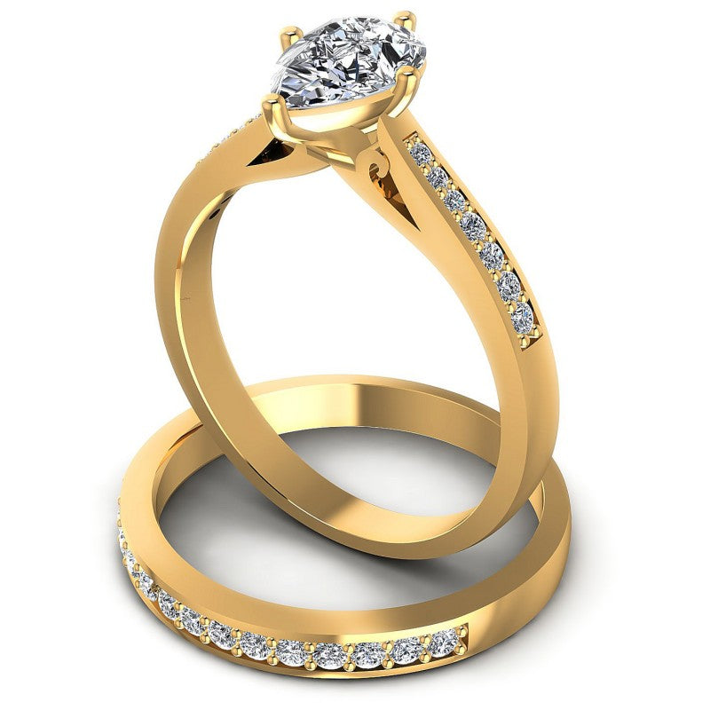 Round And Pear Cut Diamonds Bridal Set in 14KT Rose Gold