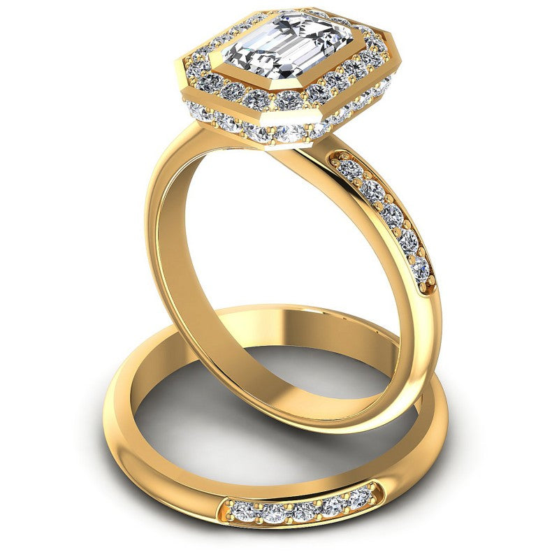 Round And Emerald Cut Diamonds Bridal Set in 14KT Rose Gold