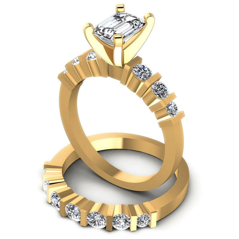 Round And Emerald Cut Diamonds Bridal Set in 14KT Rose Gold