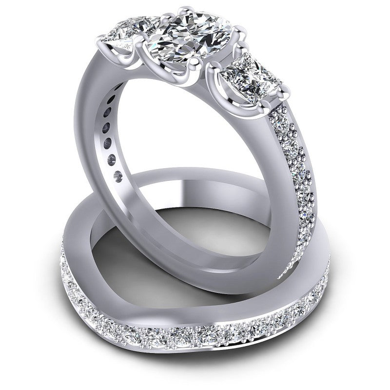 Round And Oval And Princess Cut Diamonds Bridal Set in 14KT Rose Gold