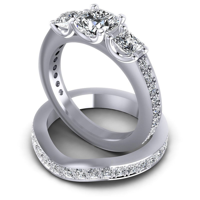 Round And Cushion And Princess Cut Diamonds Bridal Set in 14KT Rose Gold