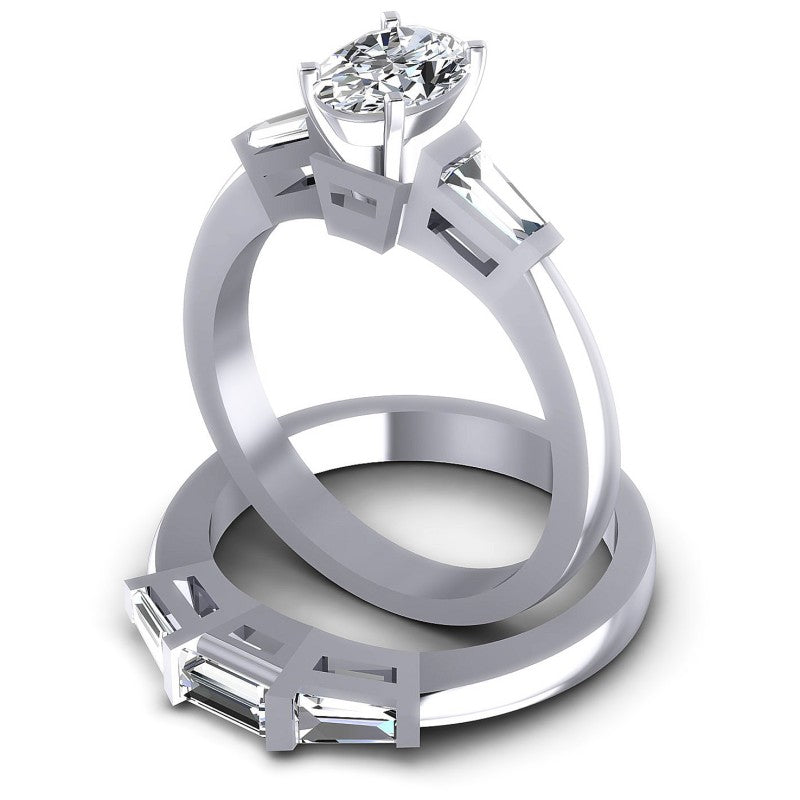 Baguette And Oval Cut Diamonds Bridal Set in 14KT Rose Gold