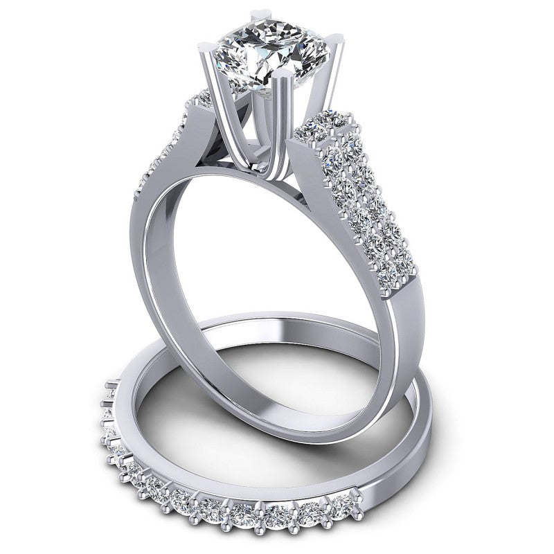 Round And Cushion Cut Diamonds Bridal Set in 14KT Rose Gold