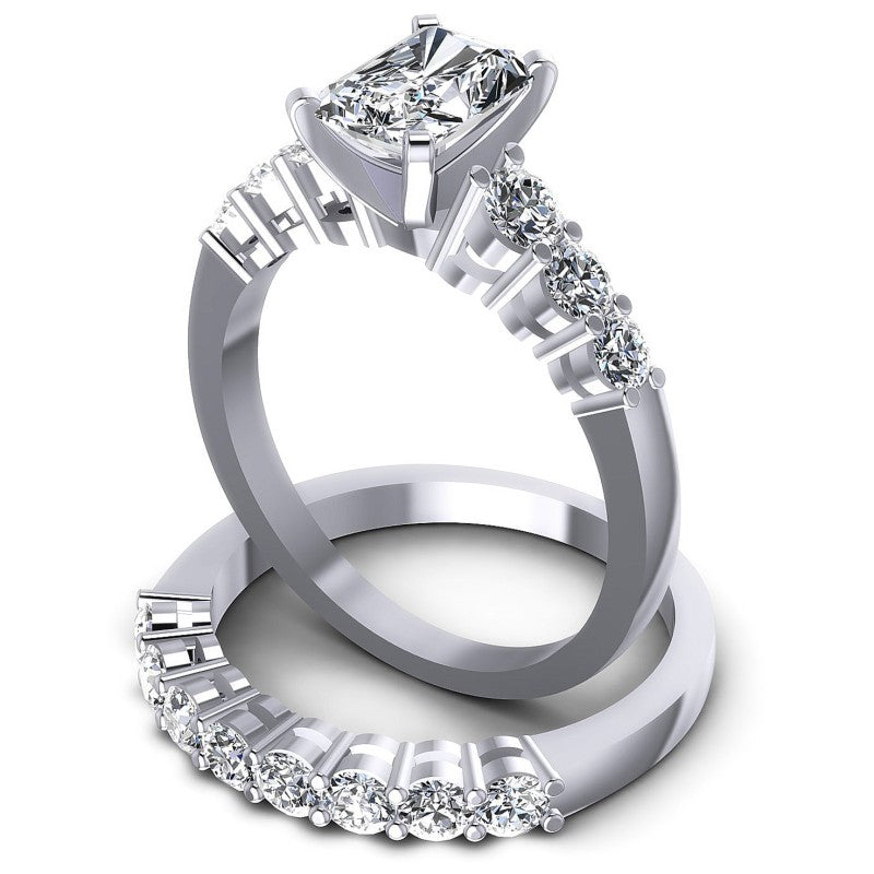 Round And Emerald Cut Diamonds Bridal Set in 14KT Rose Gold