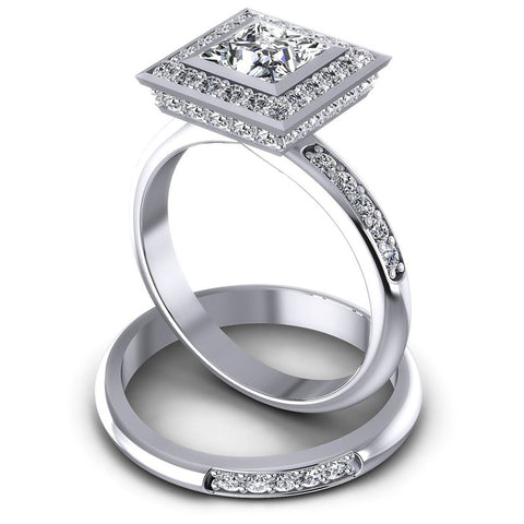 Round And Princess Cut Diamonds Bridal Set in 14KT Rose Gold