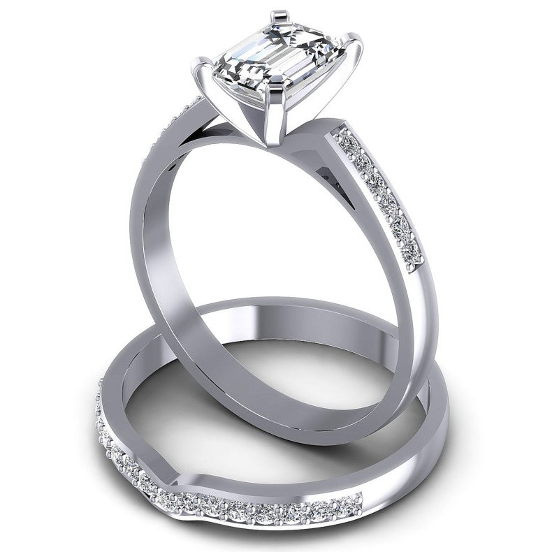 Round And Emerald Cut Diamonds Bridal Set in 14KT Rose Gold