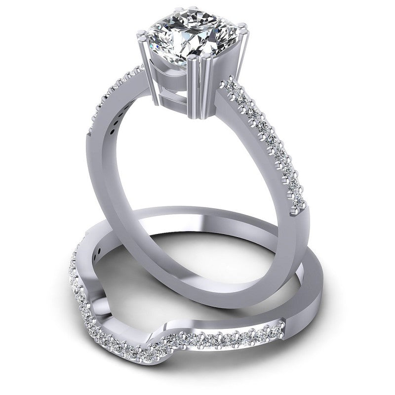 Round And Cushion Cut Diamonds Bridal Set in 14KT Rose Gold