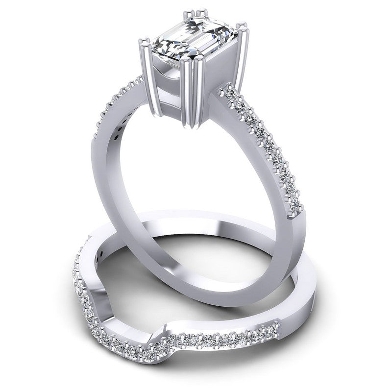 Round And Emerald Cut Diamonds Bridal Set in 14KT Rose Gold