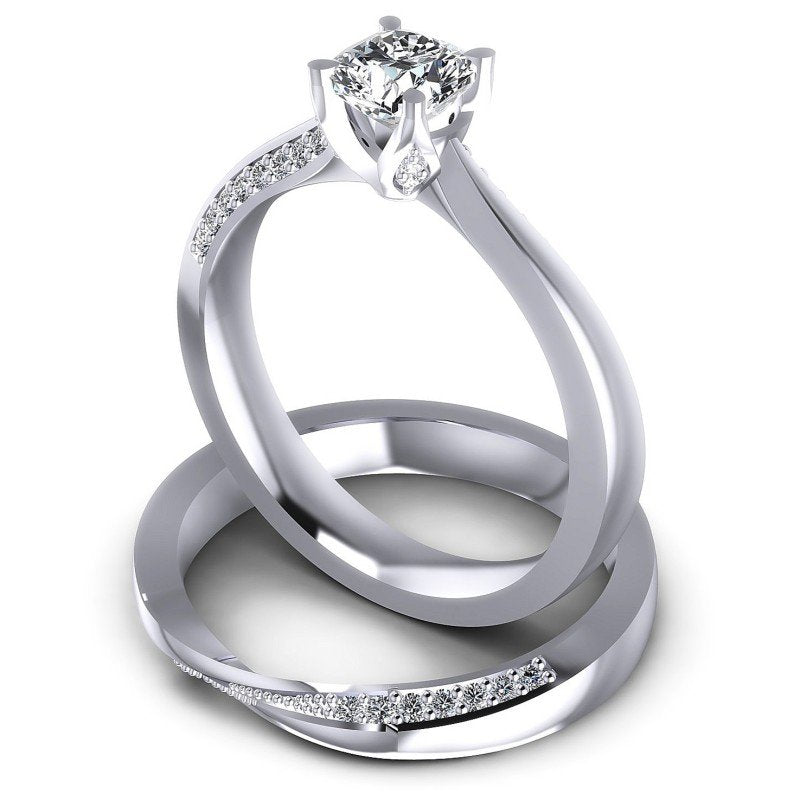 Round And Cushion Cut Diamonds Bridal Set in 14KT Rose Gold