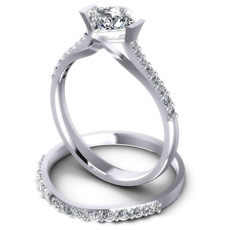 Round And Princess Cut Diamonds Bridal Set in 14KT Rose Gold
