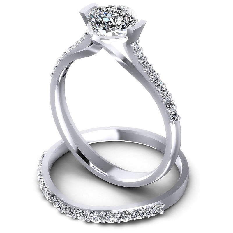 Round And Cushion Cut Diamonds Bridal Set in 14KT Rose Gold