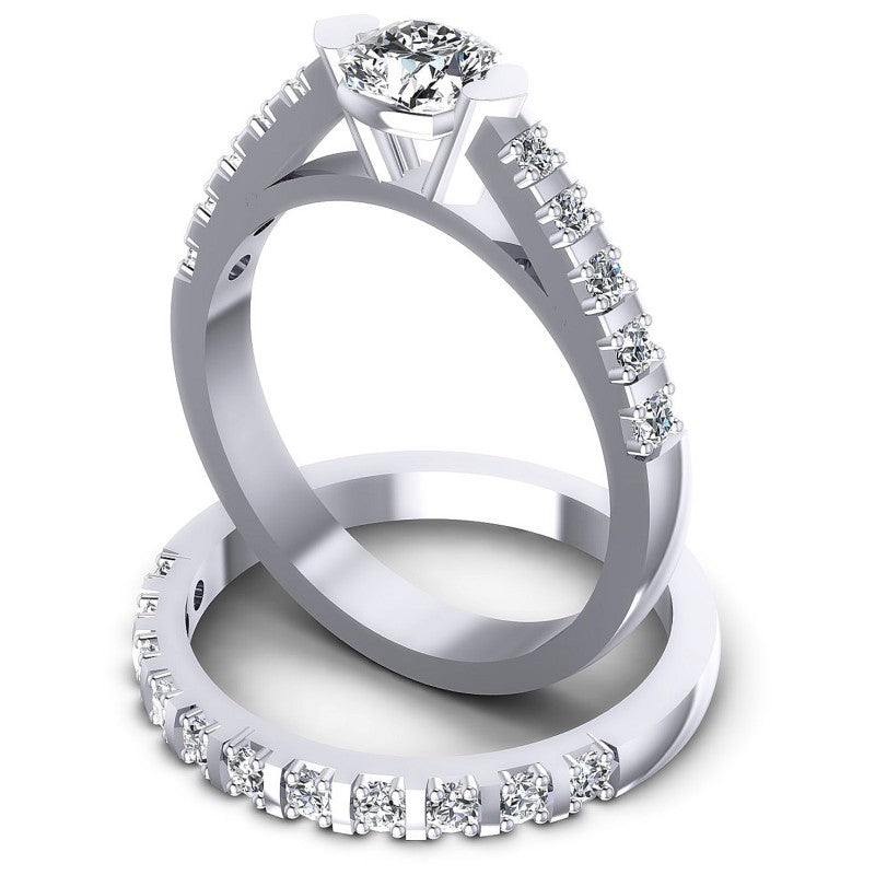 Round And Cushion Cut Diamonds Bridal Set in 14KT Rose Gold