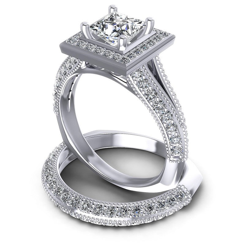 Round And Princess Cut Diamonds Bridal Set in 14KT Rose Gold