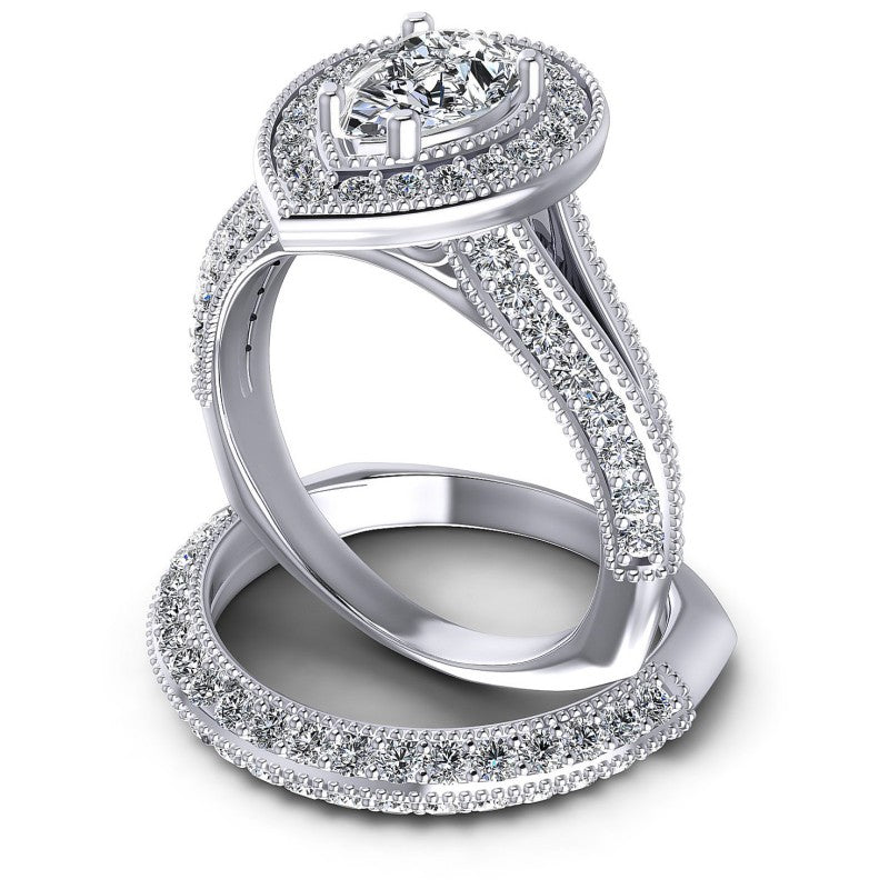 Round And Pear Cut Diamonds Bridal Set in 14KT Rose Gold