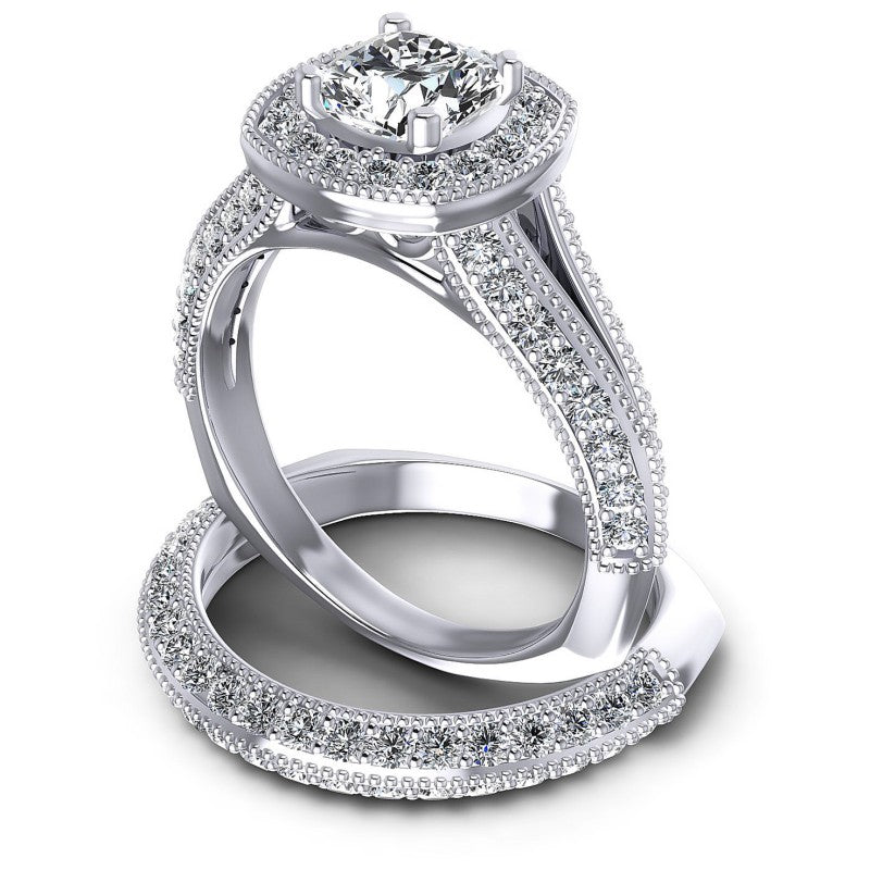 Round And Cushion Cut Diamonds Bridal Set in 14KT Rose Gold