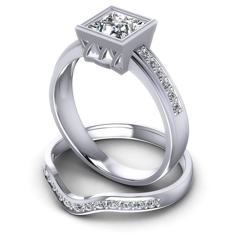 Round And Princess Cut Diamonds Bridal Set in 14KT Rose Gold