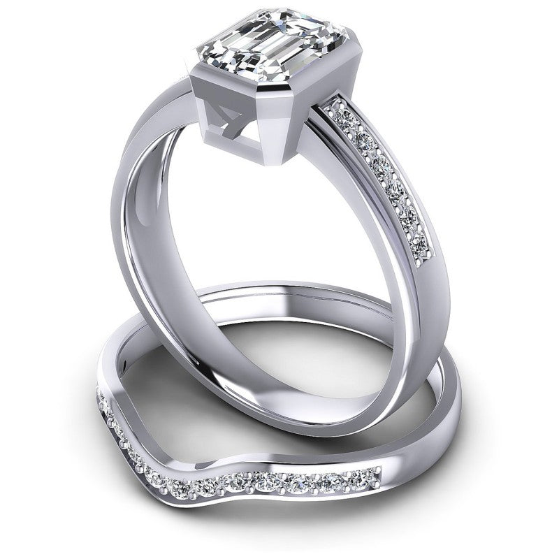 Round And Emerald Cut Diamonds Bridal Set in 14KT Rose Gold