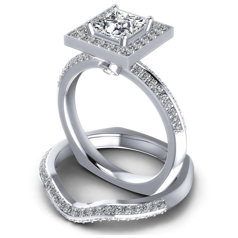 Round And Princess Cut Diamonds Bridal Set in 14KT Rose Gold