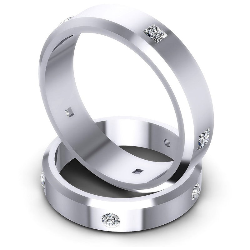 Princess And Round Cut Diamonds Wedding Sets in 14KT Rose Gold