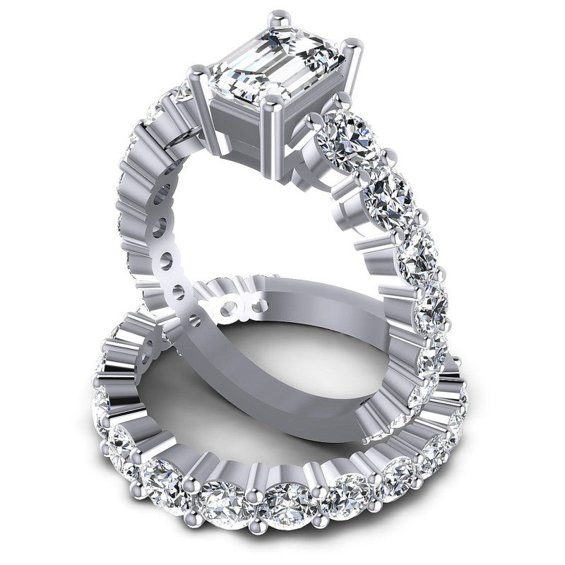 Round And Emerald Cut Diamonds Bridal Set in 14KT Rose Gold