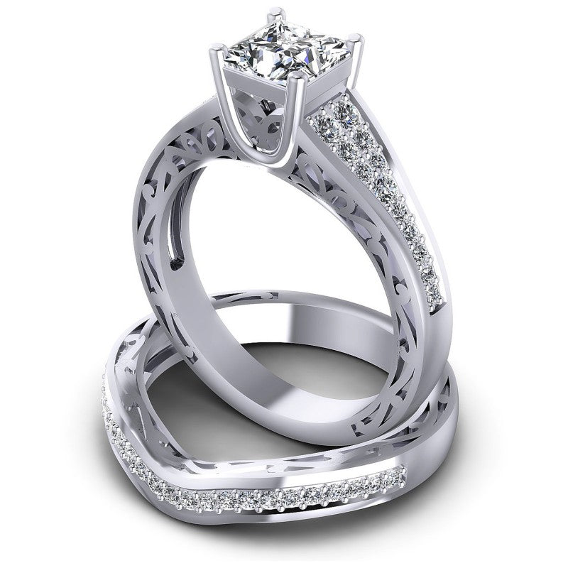 Round And Princess Cut Diamonds Bridal Set in 14KT Rose Gold